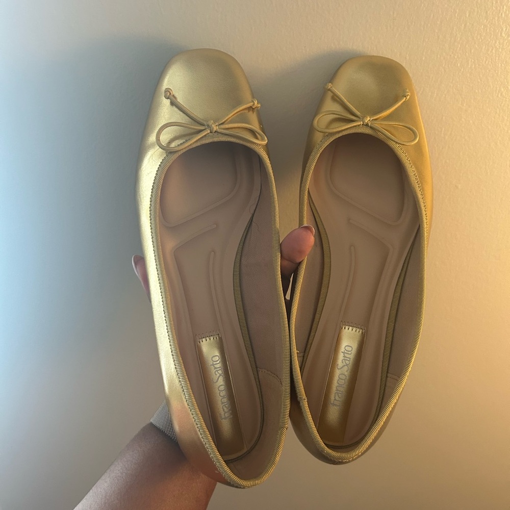 Franco Sarto Gold Metallic Flats with Bow Detail